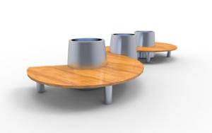 street furniture, price per metre, length measured on longer side, planter, double-sided , bench, seating, curved, wood seating