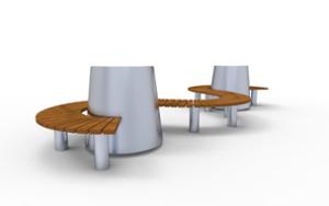 street furniture, planter, wood, double-sided , bench, seating, steel backrest, curved, wood seating, steel