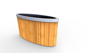 street furniture, planter, wood, logo, curved, scandinavian line, steel