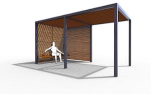 street furniture, other, seating, wood backrest, pergola, wood seating