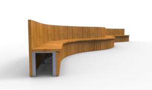 street furniture, seating, wood seating, wood backrest, curved, horizontal planks, price per metre, length measured on longer side