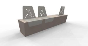 street furniture, seating, steel, steel seating, steel backrest, concrete, logo, wall top, smooth concrete
