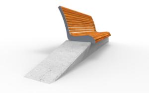 street furniture, seating, wood seating, wood backrest, concrete, wall top, smooth concrete, granite