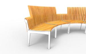 street furniture, seating, modular, wood backrest, armrest, curved, scandinavian line, wood seating, small table