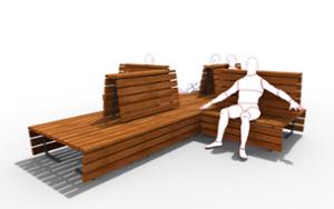 street furniture, double-sided , seating, modular, wood backrest, wood seating