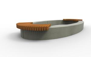 street furniture, concrete, smooth concrete, planter, bench, modular, wall top, curved, wood seating