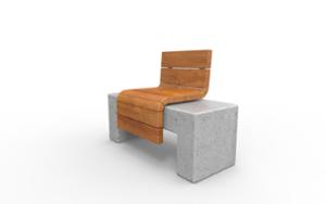 street furniture, seating, wood seating, wood backrest, concrete, smooth concrete, chair, for single person