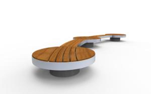 street furniture, bench, wood seating, curved, concrete, smooth concrete, modular