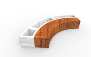street furniture, concrete, smooth concrete, horizontal planks, planter, bench, modular, curved, wood seating