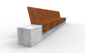 street furniture, seating, wood seating, wood backrest, concrete, smooth concrete