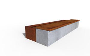 street furniture, concrete, smooth concrete, corten, planter, bench, wood seating
