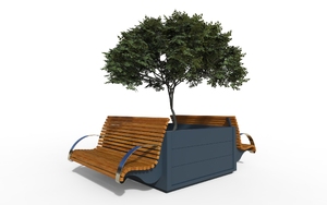 street furniture, seating, planter, wood seating, wood backrest