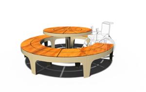 street furniture, picnic set, bench, curved, table, small table