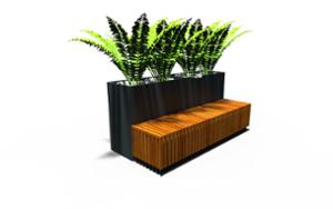 street furniture, horizontal planks, planter, bench