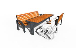 tänavamööbel, piknikukomplekt, iste, ligipääsetav puuetega isikutele, puidust seljatugi, puidust iste
