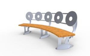 tänavamööbel, iste, puidust iste, terasest seljatugi, kaarjas, meetrihind, pikema küljel mõõdetud pikkus