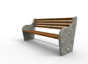 mała architektura, ławka, granit, oparcie z drewna, podłokietnik, siedzisko z drewna