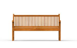 mała architektura, drewno, ławka, oparcie z drewna, podłokietnik, siedzisko z drewna, stylizowane