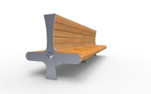 mała architektura, ławka, dwustronna, logo, oparcie z drewna, siedzisko z drewna, wysokie oparcie