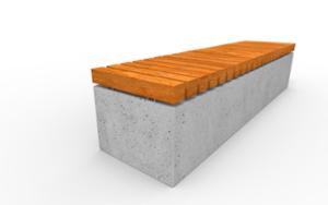 mała architektura, ława, beton, beton architektoniczy, deskowanie poprzeczne, na murku, siedzisko z drewna