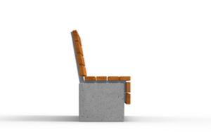 mała architektura, beton, beton architektoniczy, ławka, na murku, oparcie z drewna, segregacja wstępna, siedzisko z drewna