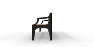 mała architektura, ławka, oparcie z drewna, podłokietnik, siedzisko z drewna, stylizowane