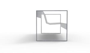 mała architektura, ławka, logo, oparcie ze stali, podłokietnik, siedzisko ze stali