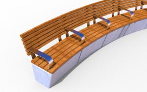mała architektura, ławka, modułowe, oparcie z drewna, po łuku / okrągła, siedzisko z drewna