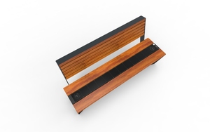 mała architektura, ławka, oparcie z drewna, siedzisko z drewna, solarna listwa smartbeam, solarny