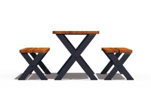 mała architektura, komplet piknikowy, ława, siedzisko z drewna, stół, stylizowane