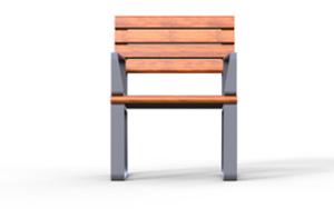 mała architektura, ławka, aluminium, jednoosobowe, odlew aluminiowy, oparcie z drewna, podłokietnik, siedzisko z drewna