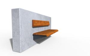 mała architektura, beton, beton architektoniczy, do ściany, ławka, oparcie z drewna, siedzisko z drewna