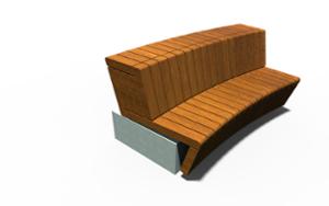mała architektura, beton, beton architektoniczy, ławka, modułowe, oparcie z drewna, po łuku / okrągła, siedzisko z drewna