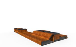 mała architektura, dwustronna, ławka, leżanka, oparcie z drewna, siedzisko z drewna, strefa relaksu