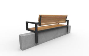 [translation-not-found:street-furniture], ławka, beton, beton architektoniczny, na murku, oparcie z drewna, podłokietnik, siedzisko z drewna