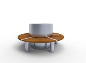[translation-not-found:street-furniture], donica, ława, ławka, cena za metr bieżacy, długość mierzona po dłuższym boku, drewno, logo, oparcie ze stali, po łuku / okrągła, siedzisko z drewna, stal