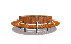 [translation-not-found:street-furniture], ławka, logo, oparcie z drewna, po łuku / okrągła, siedzisko z drewna