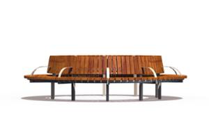 [translation-not-found:street-furniture], ławka, logo, oparcie z drewna, po łuku / okrągła, siedzisko z drewna