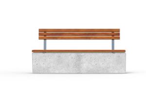 [translation-not-found:street-furniture], ławka, beton, beton architektoniczny, na murku, oparcie z drewna, siedzisko z drewna