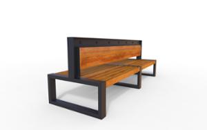 [translation-not-found:street-furniture], ławka, dwustronna, logo, oparcie z drewna, siedzisko z drewna