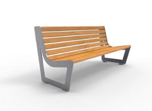 [translation-not-found:street-furniture], ławka, logo, oparcie z drewna, siedzisko z drewna