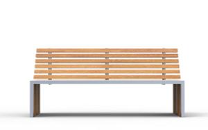 [translation-not-found:street-furniture], ławka, dwustronna, logo, oparcie z drewna, siedzisko z drewna
