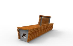 [translation-not-found:street-furniture], ławka, logo, oparcie z drewna, siedzisko z drewna
