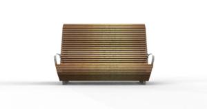 [translation-not-found:street-furniture], ławka, dwustronna, logo, oparcie z drewna, podłokietnik, siedzisko z drewna, wysokie oparcie