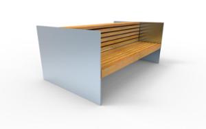 [translation-not-found:street-furniture], ławka, dwustronna, logo, oparcie z drewna, podłokietnik, siedzisko z drewna