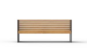 [translation-not-found:street-furniture], ławka, dwustronna, logo, oparcie z drewna, podłokietnik, siedzisko z drewna