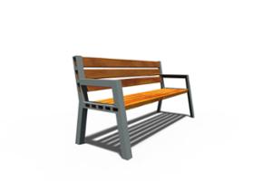 [translation-not-found:street-furniture], ławka, logo, oparcie z drewna, podłokietnik, siedzisko z drewna, stylizowane