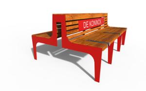 [translation-not-found:street-furniture], ławka, parking rowerowy, dwustronna, logo, na koło, oparcie z drewna, siedzisko z drewna, wielostanowiskowy