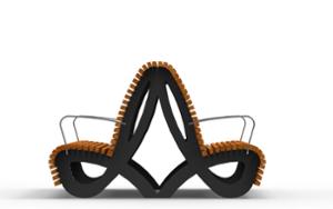 [translation-not-found:street-furniture], ławka, dwustronna, logo, oparcie z drewna, podłokietnik, siedzisko z drewna