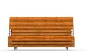 [translation-not-found:street-furniture], ławka, dwustronna, logo, oparcie z drewna, podłokietnik, siedzisko z drewna